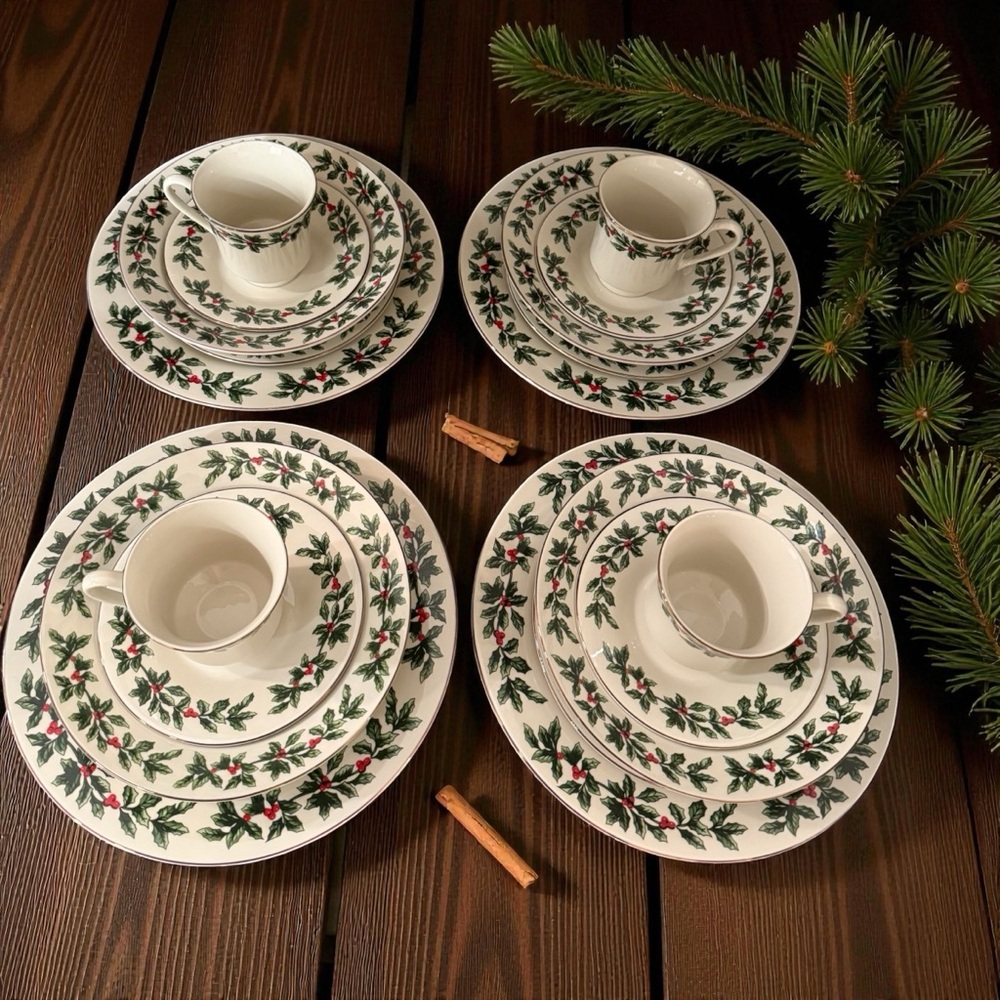 Baum Bros Holly Collection 20pc Dinnerware Set- 4 Complete 5pc Place Settings - Picture 2 of 12